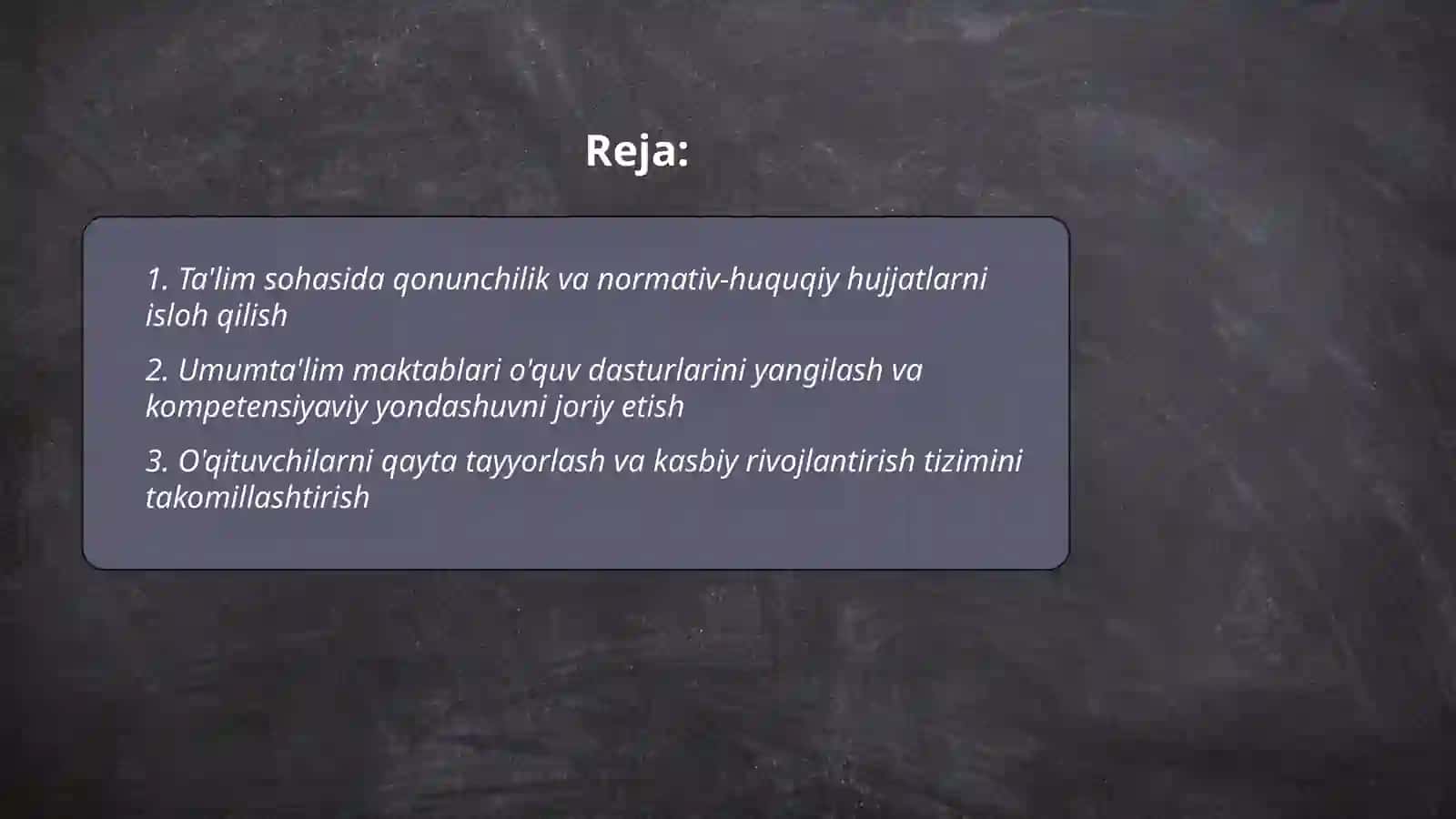 O'zbekiston Respublikasida ta'lim sohasida amalga oshirilgan islohotlar Usmonaliyeva Qutlibeka 2