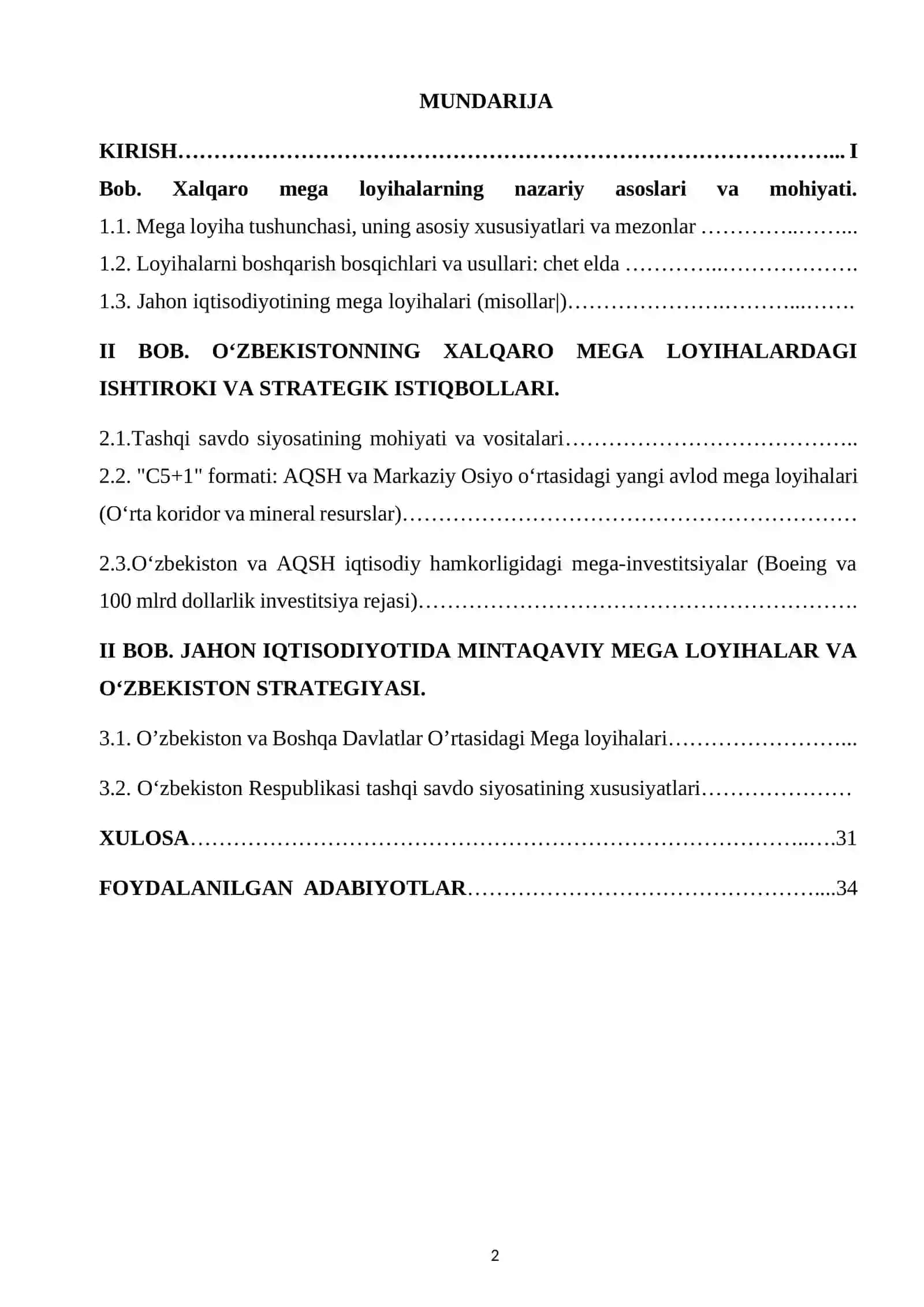 Xalqaro Mega Loyihalarning Jahon Iqtisodiyotidagi O’rni 2