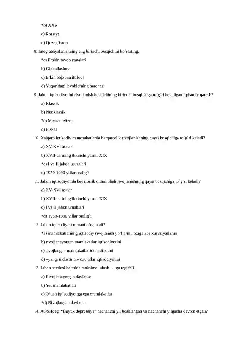 Jahon iqtisodiyoti fanidan test 2