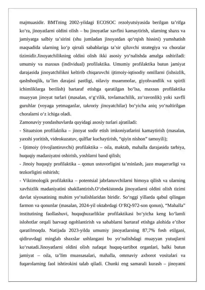 Jinoyatlarni oldini olish choralari 2