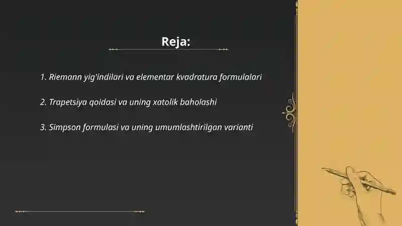 Aniq integralni taqribiy hisoblash formulalari 2