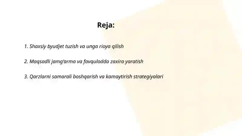 Shaxsiy byudjet tuzish va unga rioya qilish 2