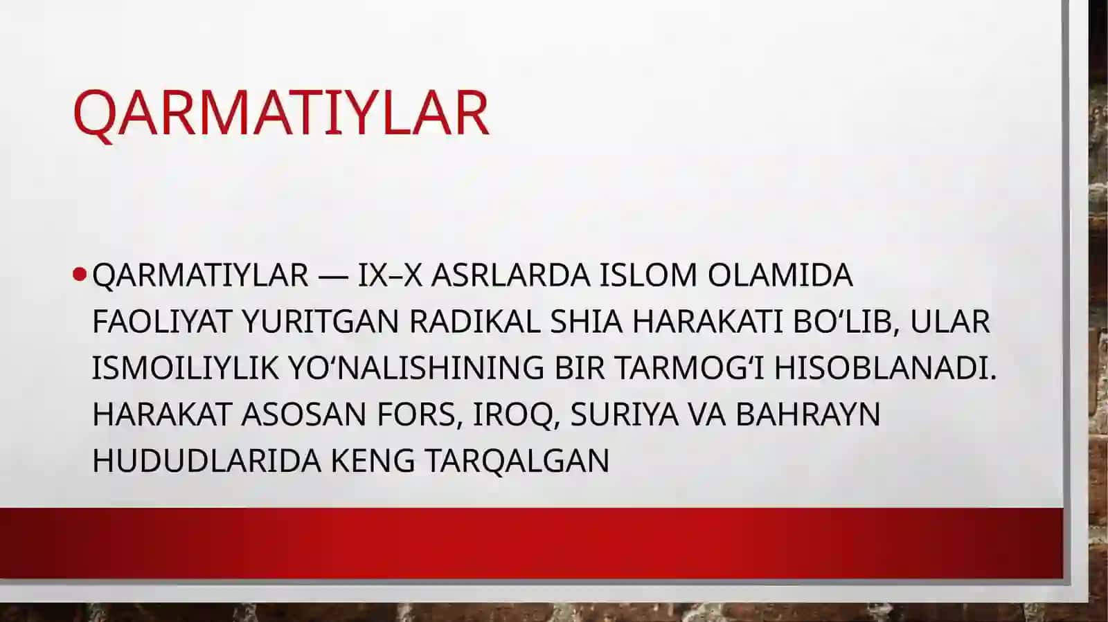 QARMATIYLAR VA ARZAQIYLAR TASHKIL TOPISHI VAGʻOYALARI 2