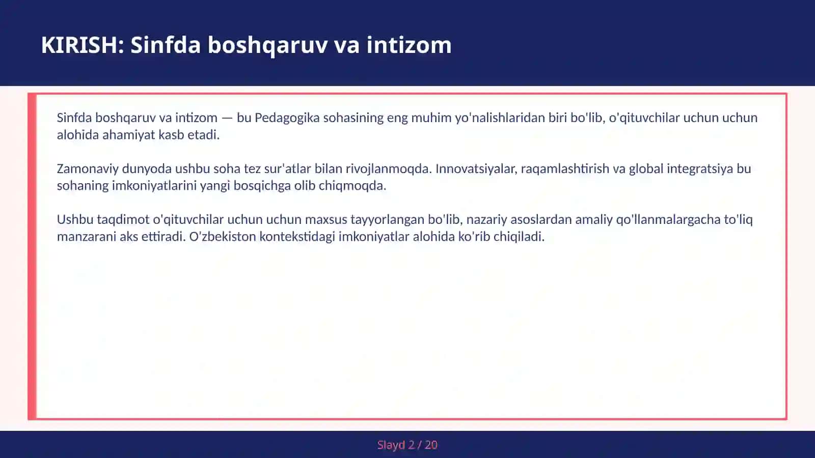 SINFDA BOSHQARUV VA INTIZOM 2