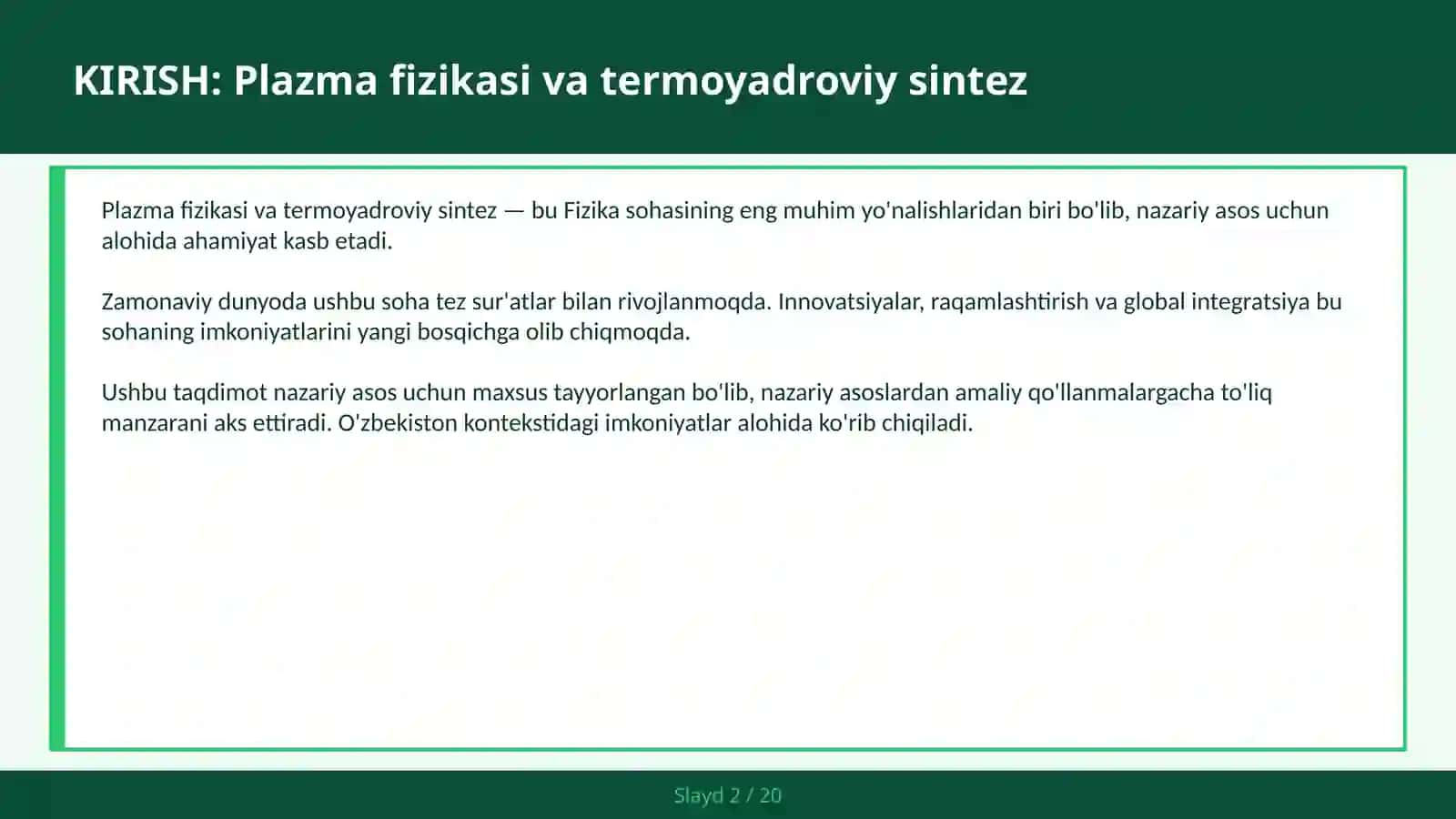PLAZMA FIZIKASI VA TERMOYADROVIY SINTEZ 2