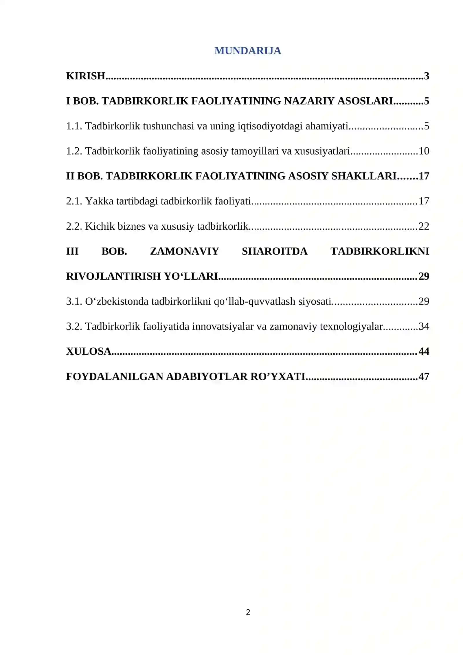 Tadbirkorlik faoliyatining shakllari 2