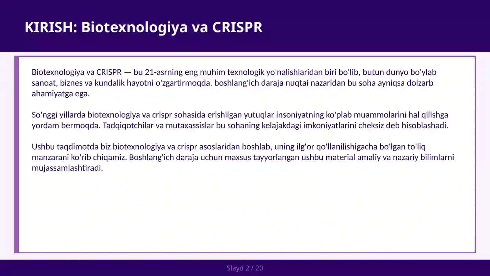 BIOTEXNOLOGIYA VA CRISPR 2