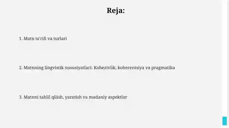Matnning ta'rifi va birligi masalalari 2