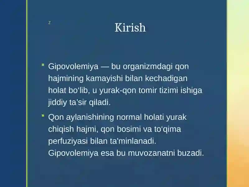 Gipovolemiyalarda qonaylanishining buzilishlari 2