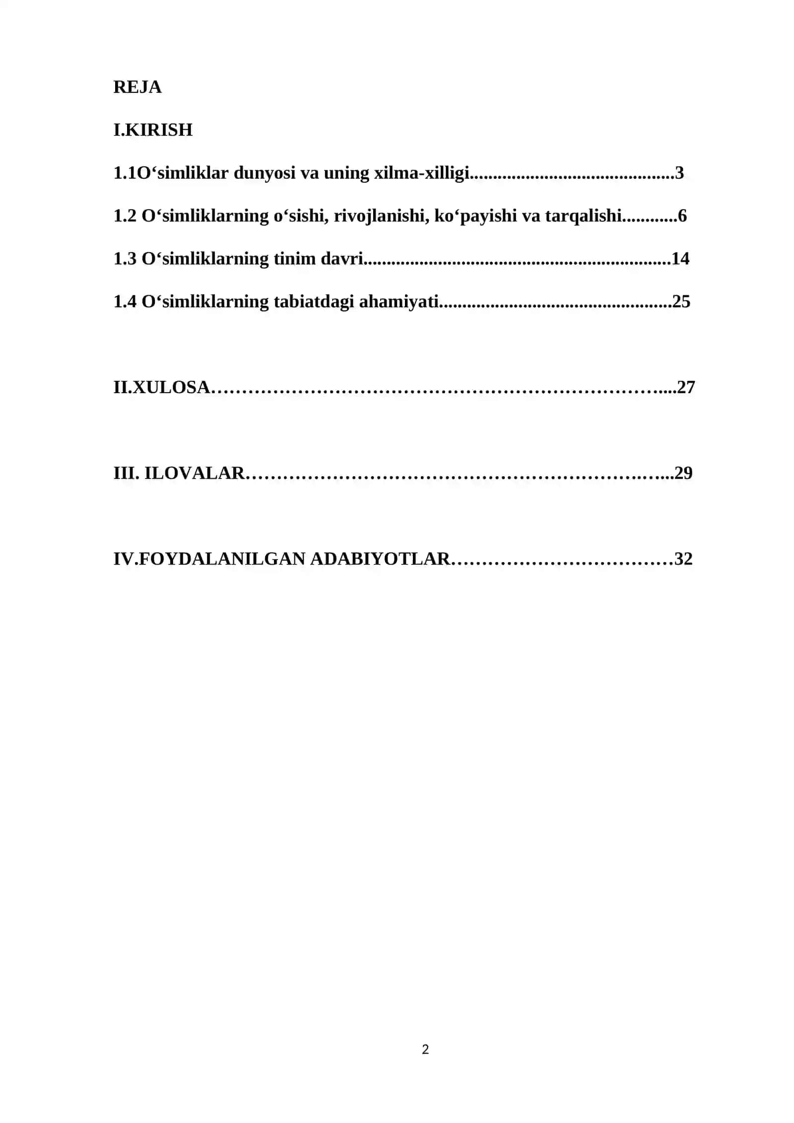O‘simliklarning tinim davri KURS ISHI 2