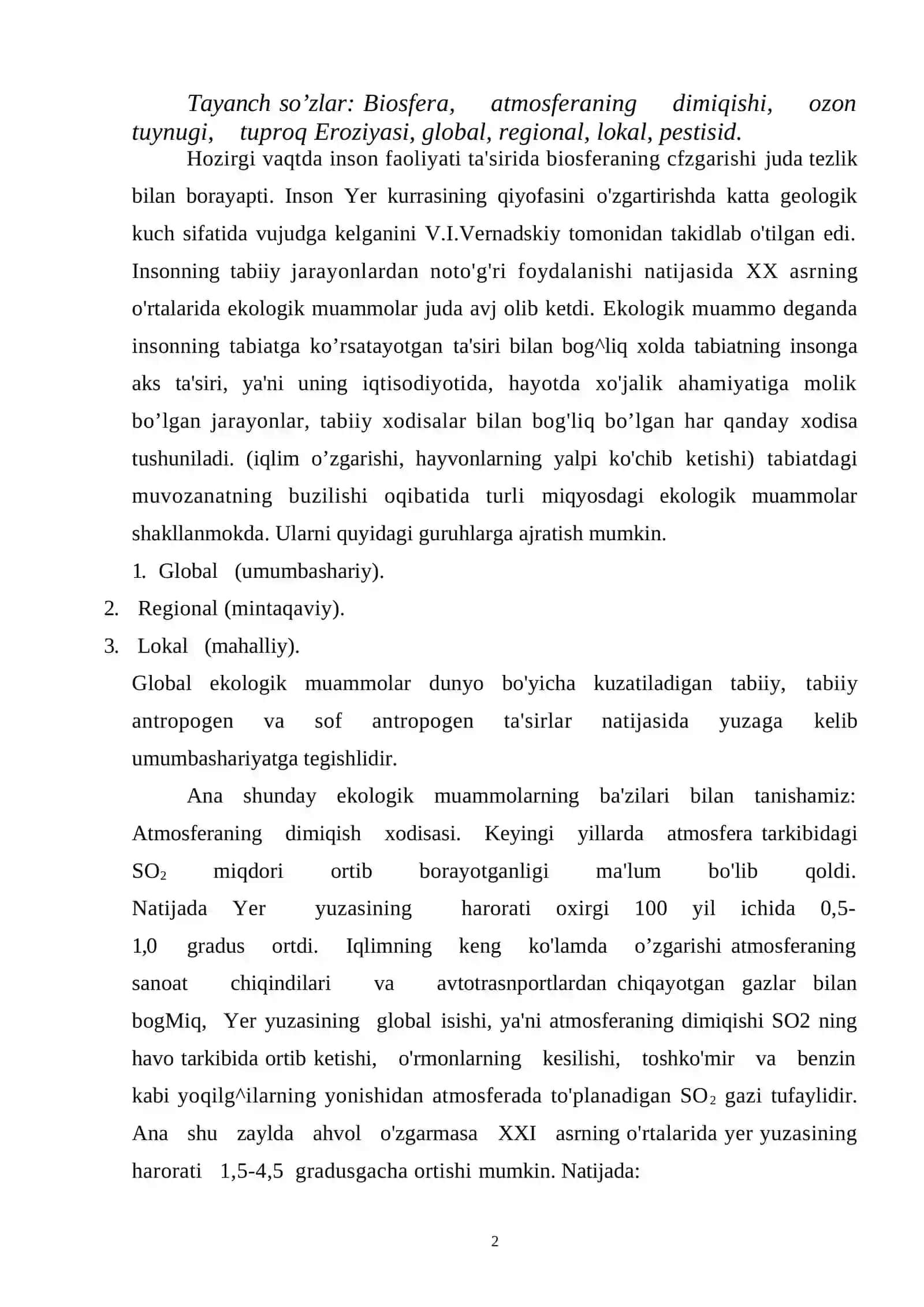 Kelajak ekologik muammolari 2