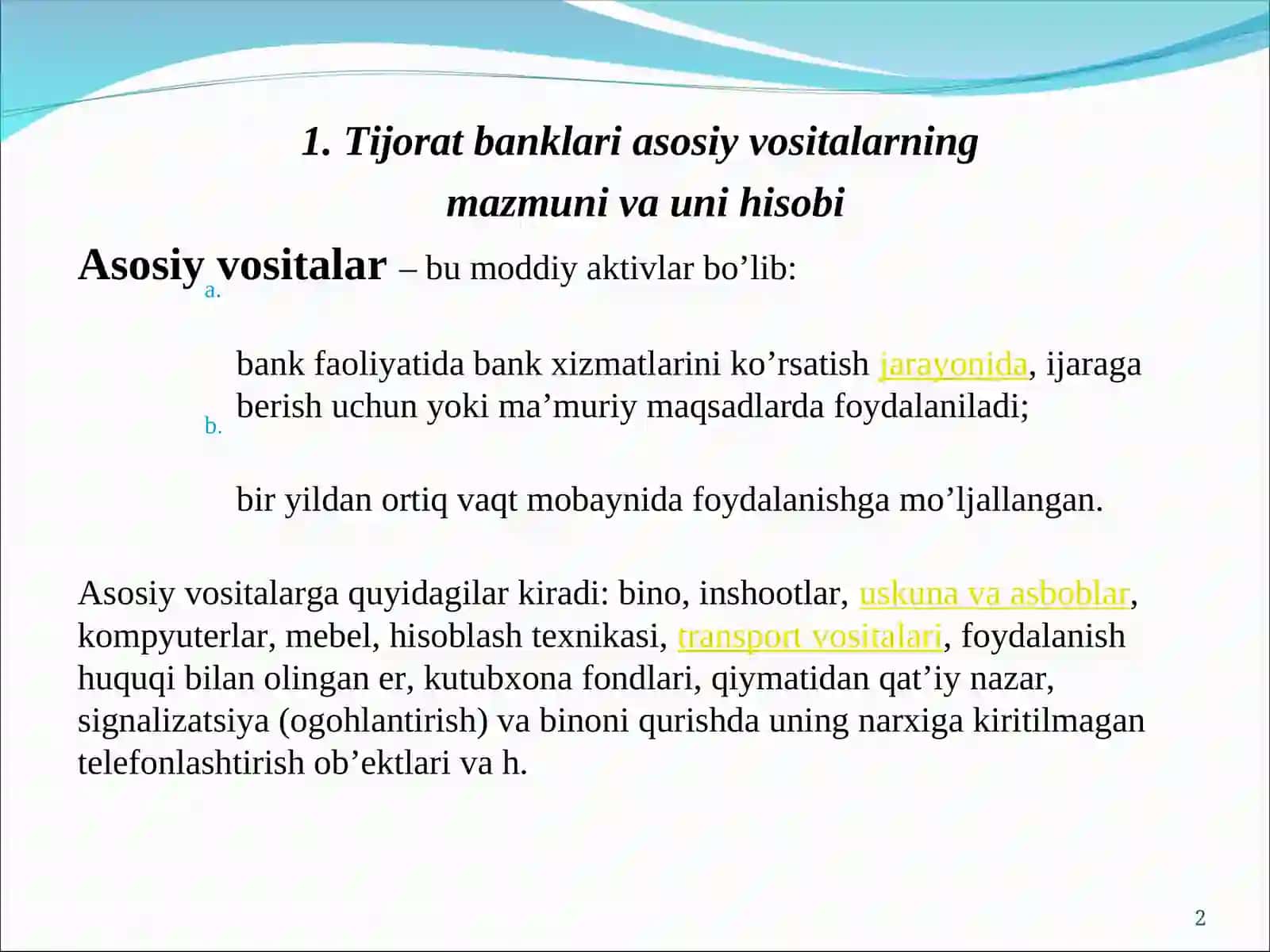 BANKLARDA MODDIY VA NOMODDIY AKTIVLAR HISOBI 2