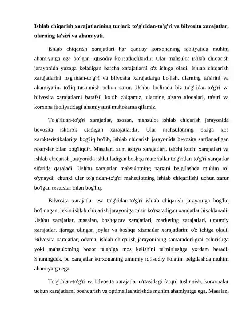 ISHLAB CHIQARISH XARAJATLARI VA FOYDASI 2