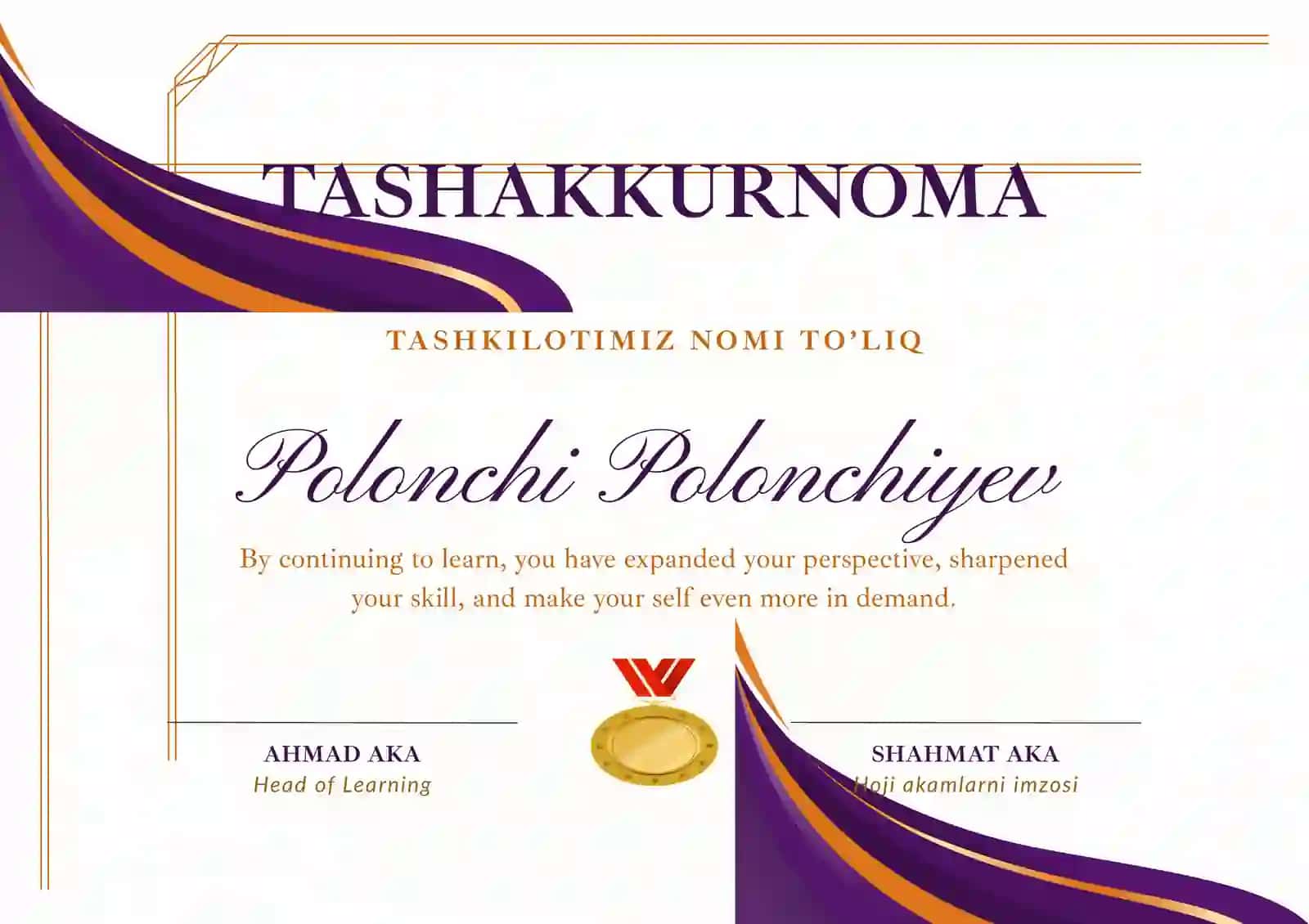 TASHAKKURNOMA 2