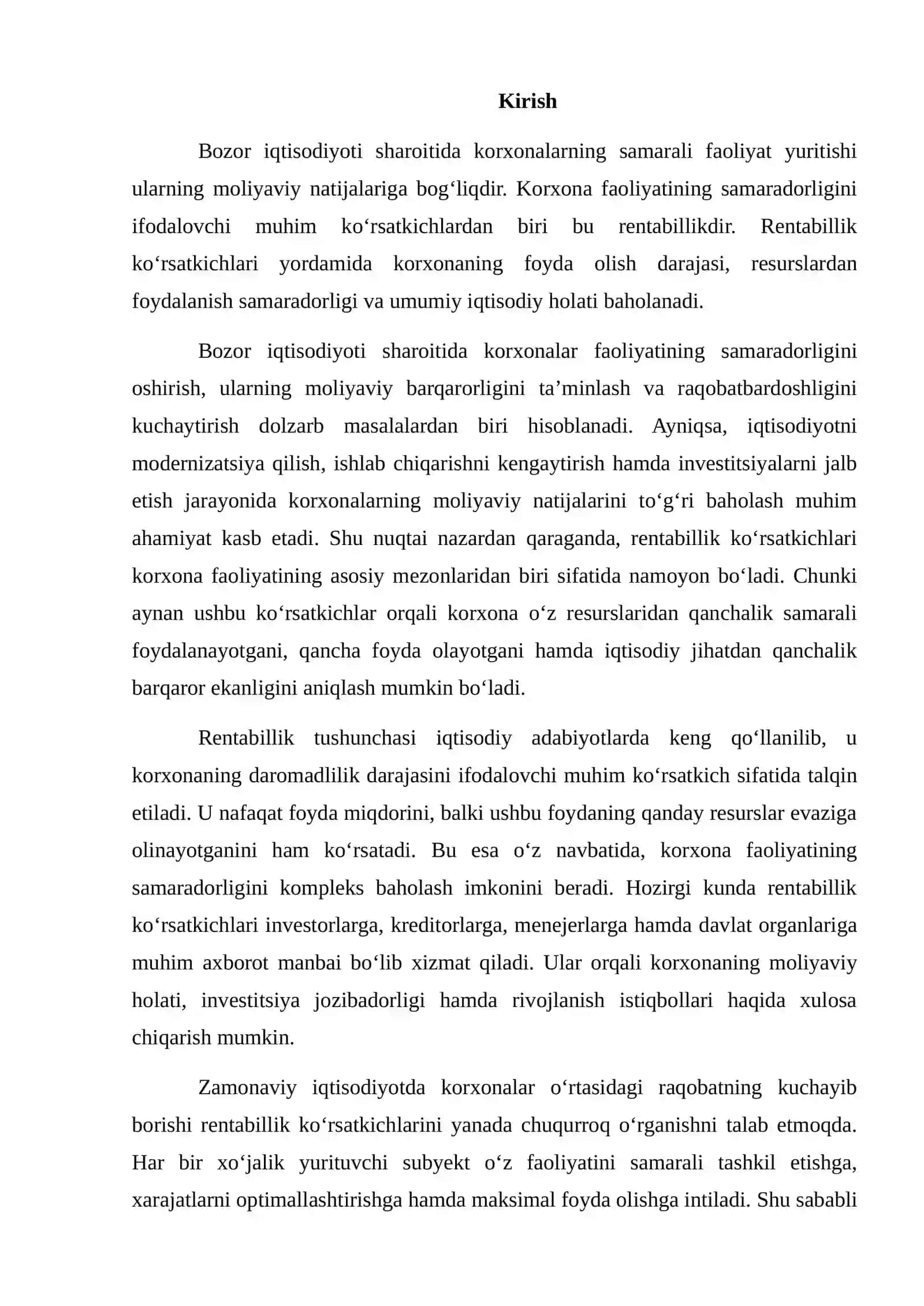 RENTABILLIK KO'RSATKICHLARINI BAHOLASH 2