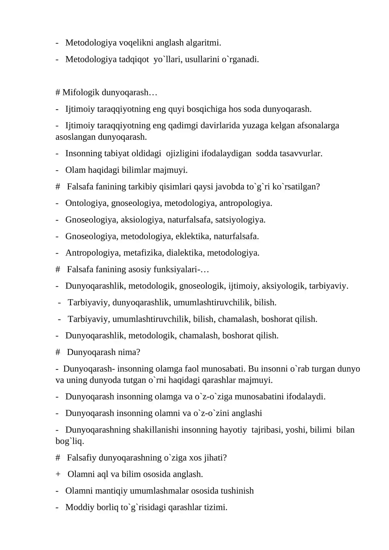FALSAFA TESTLAR 2