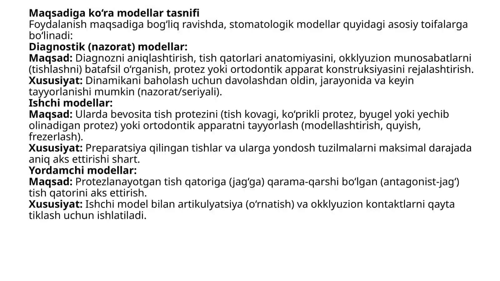 Stomatologik modellartayyorlashvatahlilqilish 2