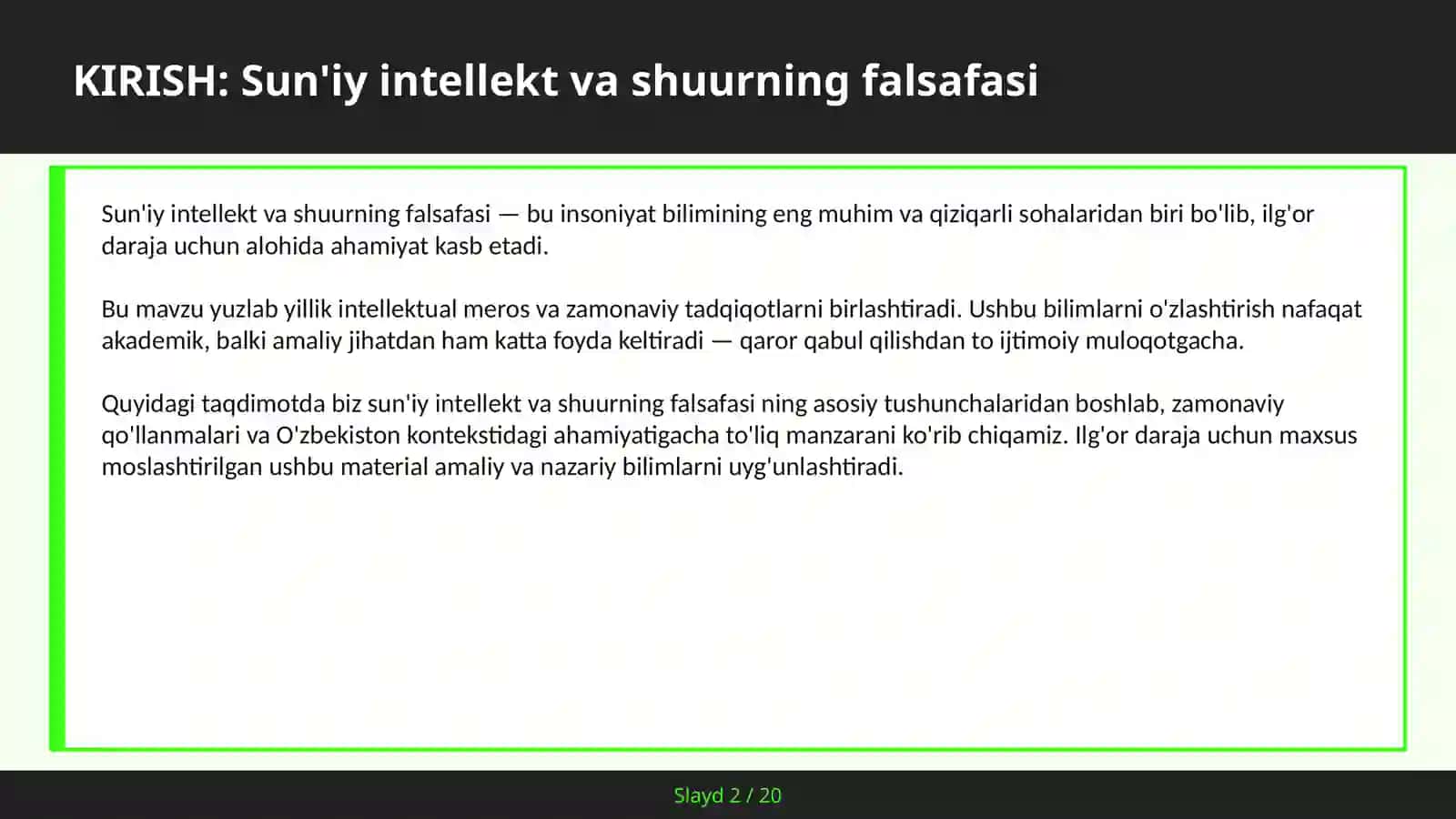 Sun'iy intellekt va shuurning falsafasi 2