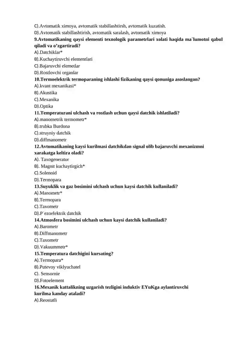 Avtomatik nazorat va boshqarish 2