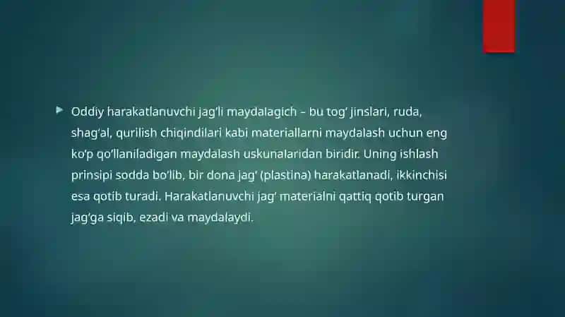 Zamonaviy oddiy xarakatlanuvchi jagʻli maydalagich 2
