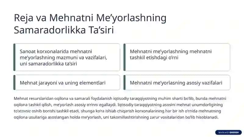 Sanoat korxonalarida mehnatni me’yorlashning mazmuni va vazifalari 2