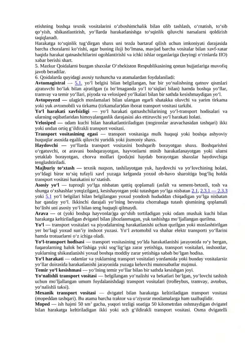 Yo‘l harakati qoidalarini tasdiqlash to‘g‘risida 2