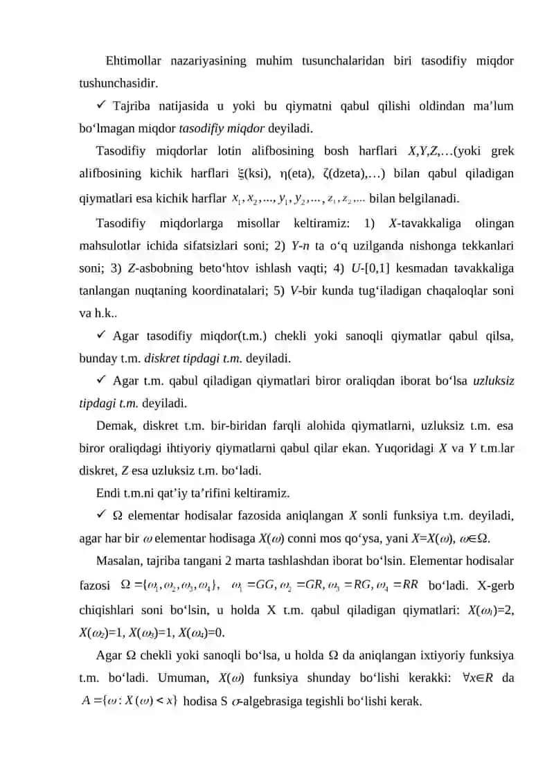 Tasodifiy moqdorlar 2