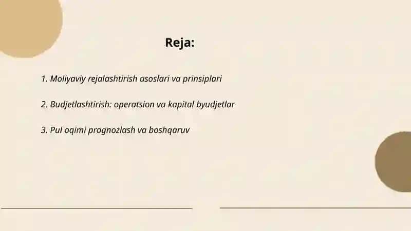 Moliyaviy rejalashtirish va bashoratlash 2