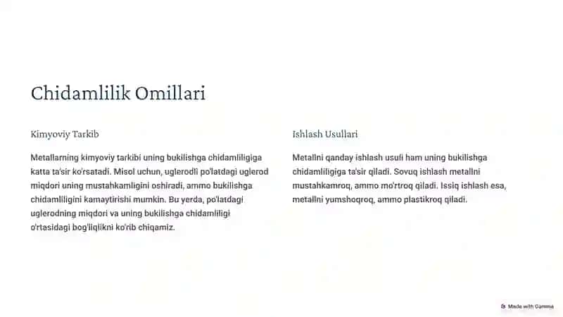Buklanishga Chidamli Metallar 2