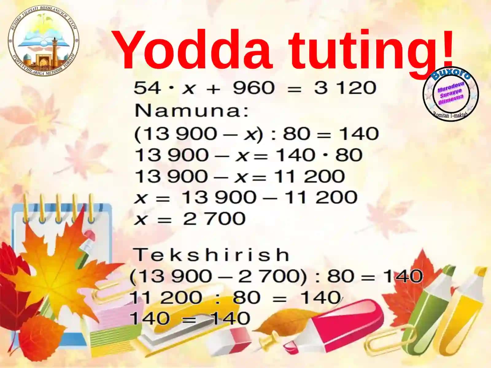 Matematika Tenglamalar yechish 2