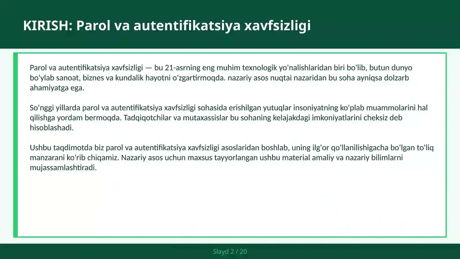 PAROL VA AUTENTIFIKATSIYA XAVFSIZLIGI 2