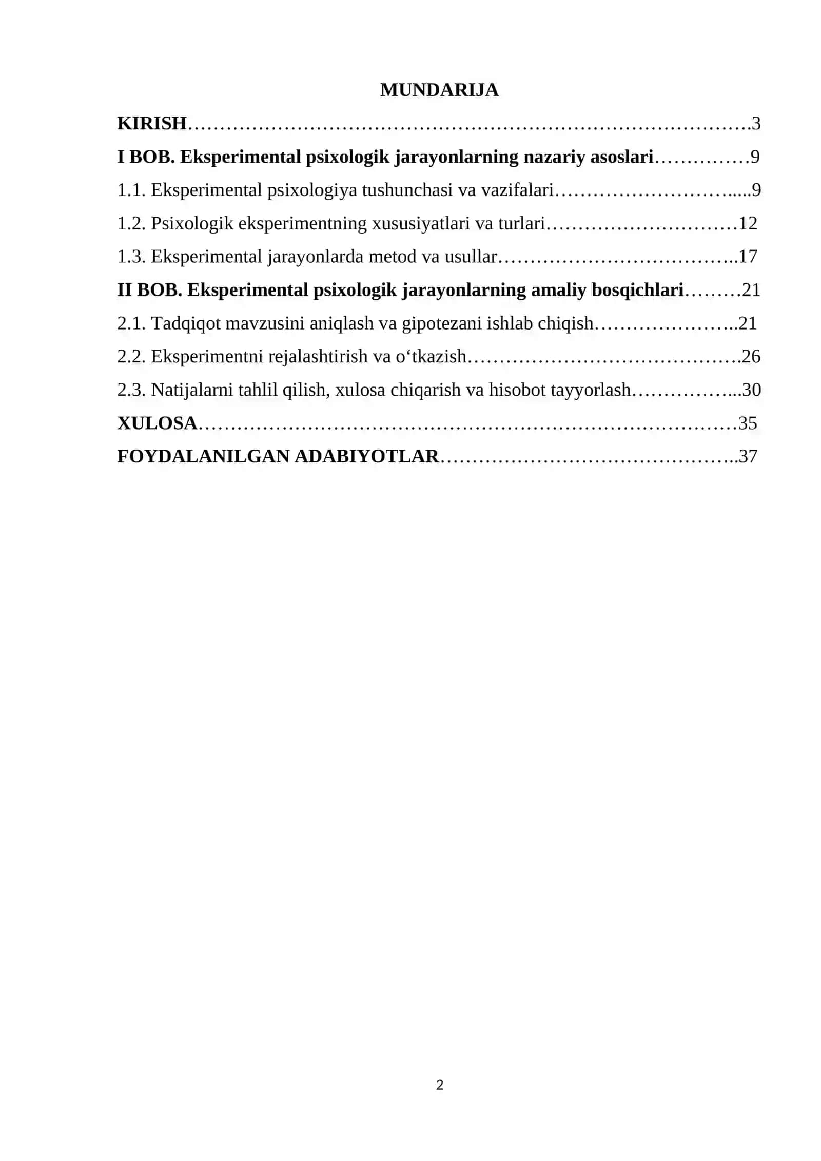 Eksperimental psixologik jarayonlari bosqichlari mavzusidagi kurs ishi 2