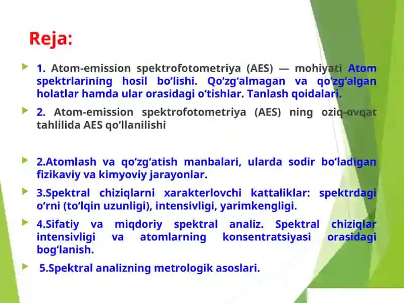 Atom spektroskopiyasi usullari. Atom-emission spektroskopiya. 2