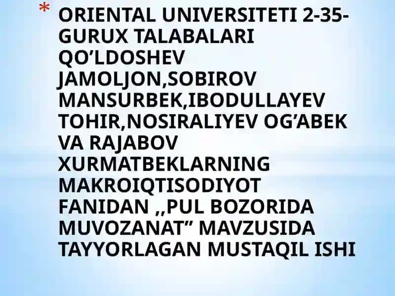 Pul bozorida muvozanat 2