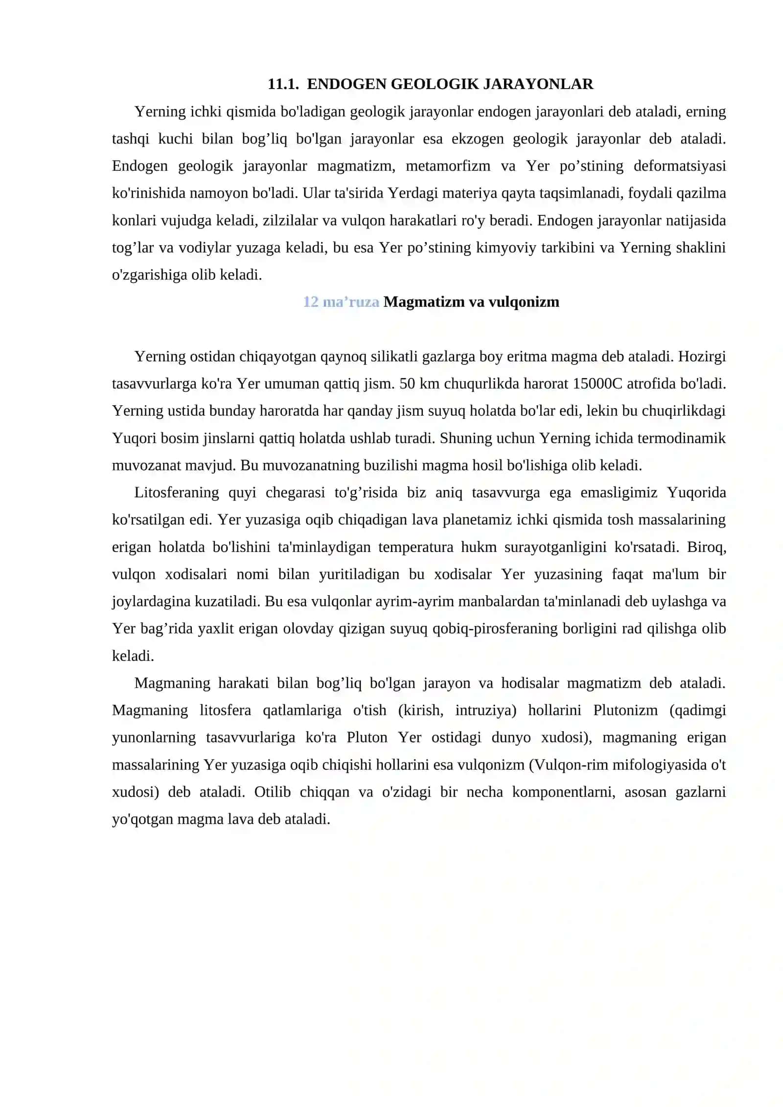Endogen geologik jarayonlar. VULQONLAR 2