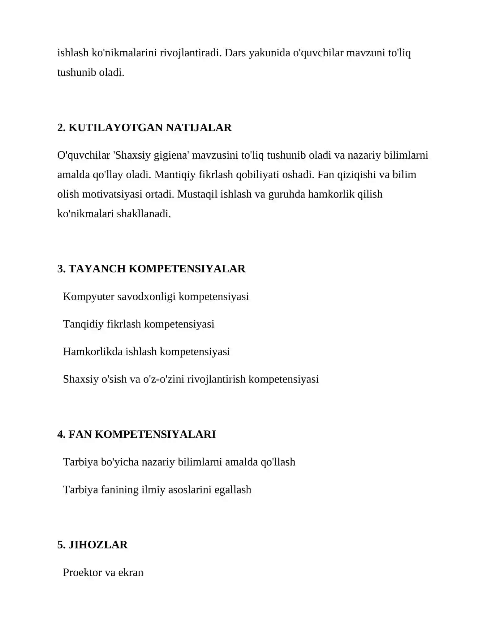 Shaxsiy gigiena Dars Ishlanmasi 2