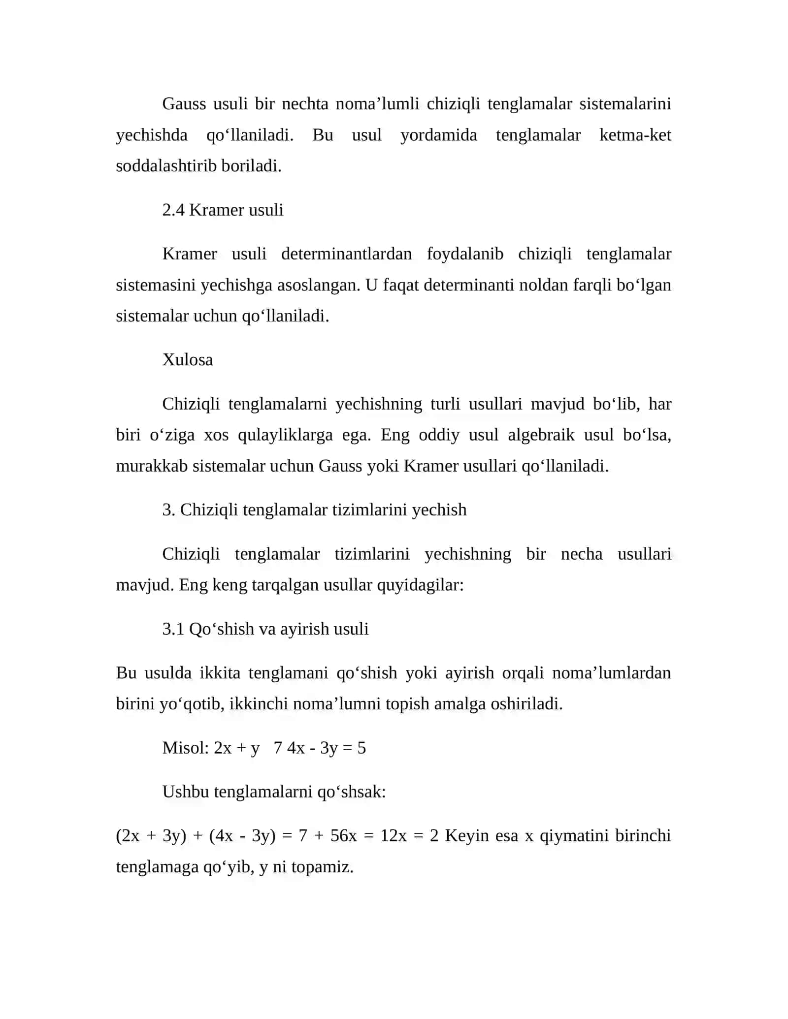 Chiziqli tenglamalarni yechish usullari 2