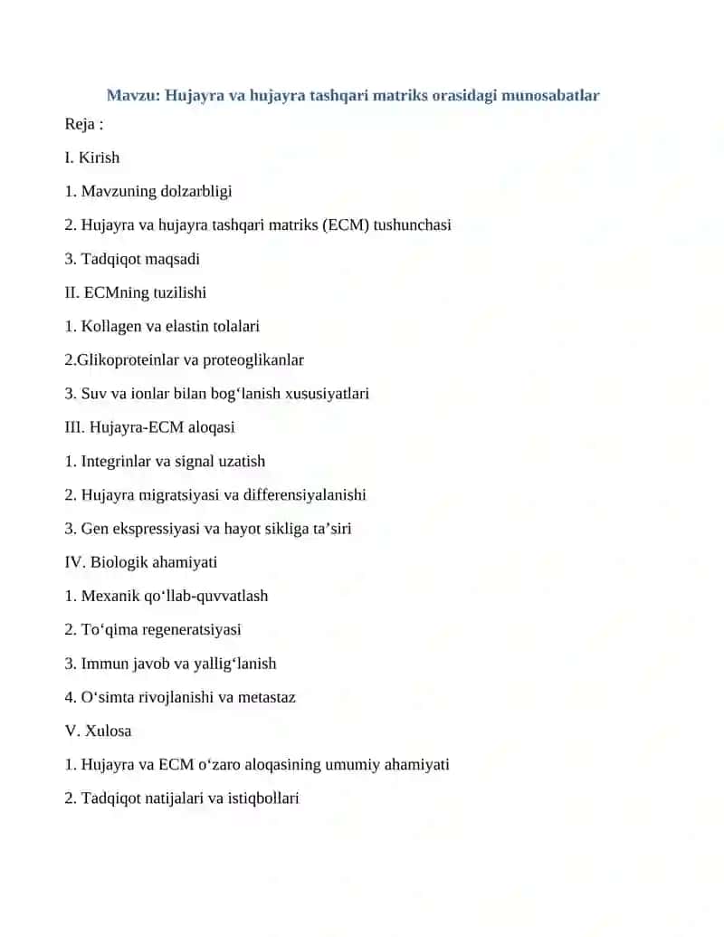 Hujayra va hujayra tashqari matriks orasidagi munosabatlar 2