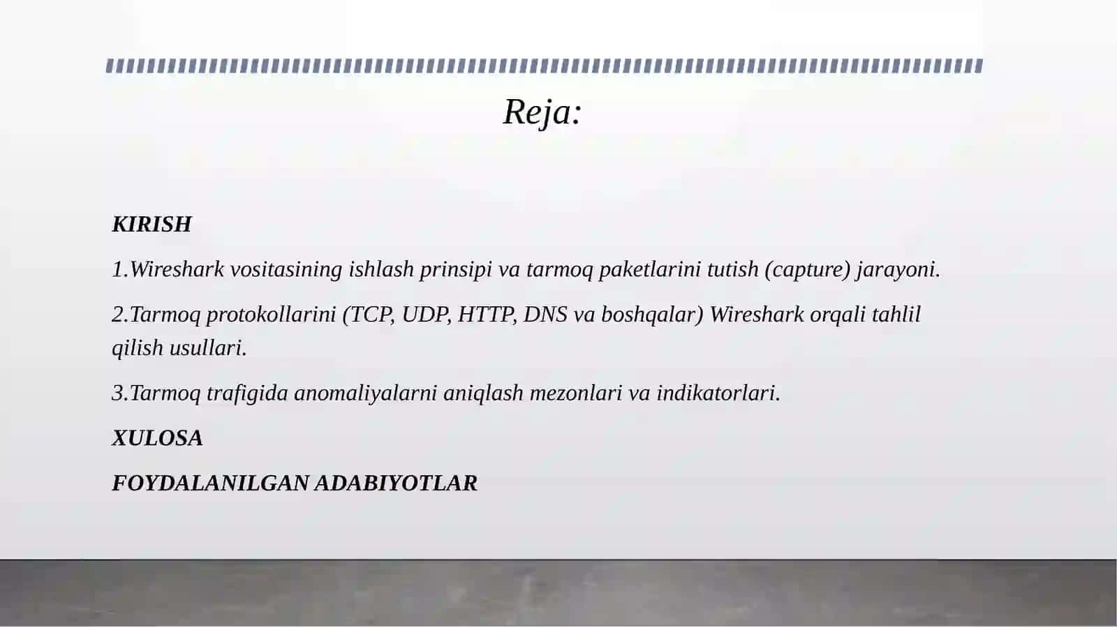 Dinamik tahlilda Wireshark yordamida tarmoq trafigini tahlil qilish va anomaliyalarni aniqlash. 2