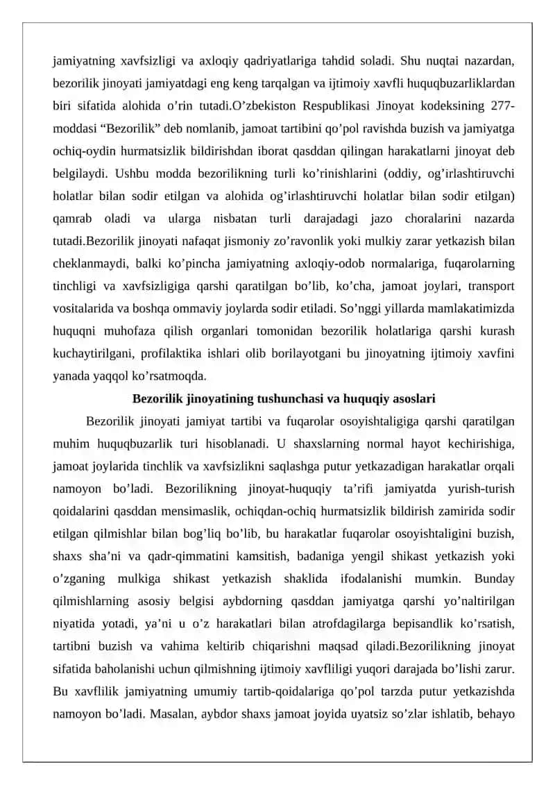 Jinoyat kodeksi 277-modda (Bezorilik) 2