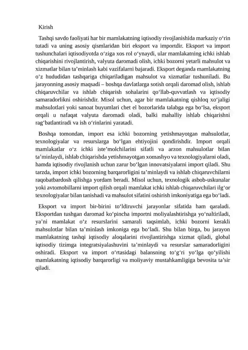 Eksport va import tushunchalari 2