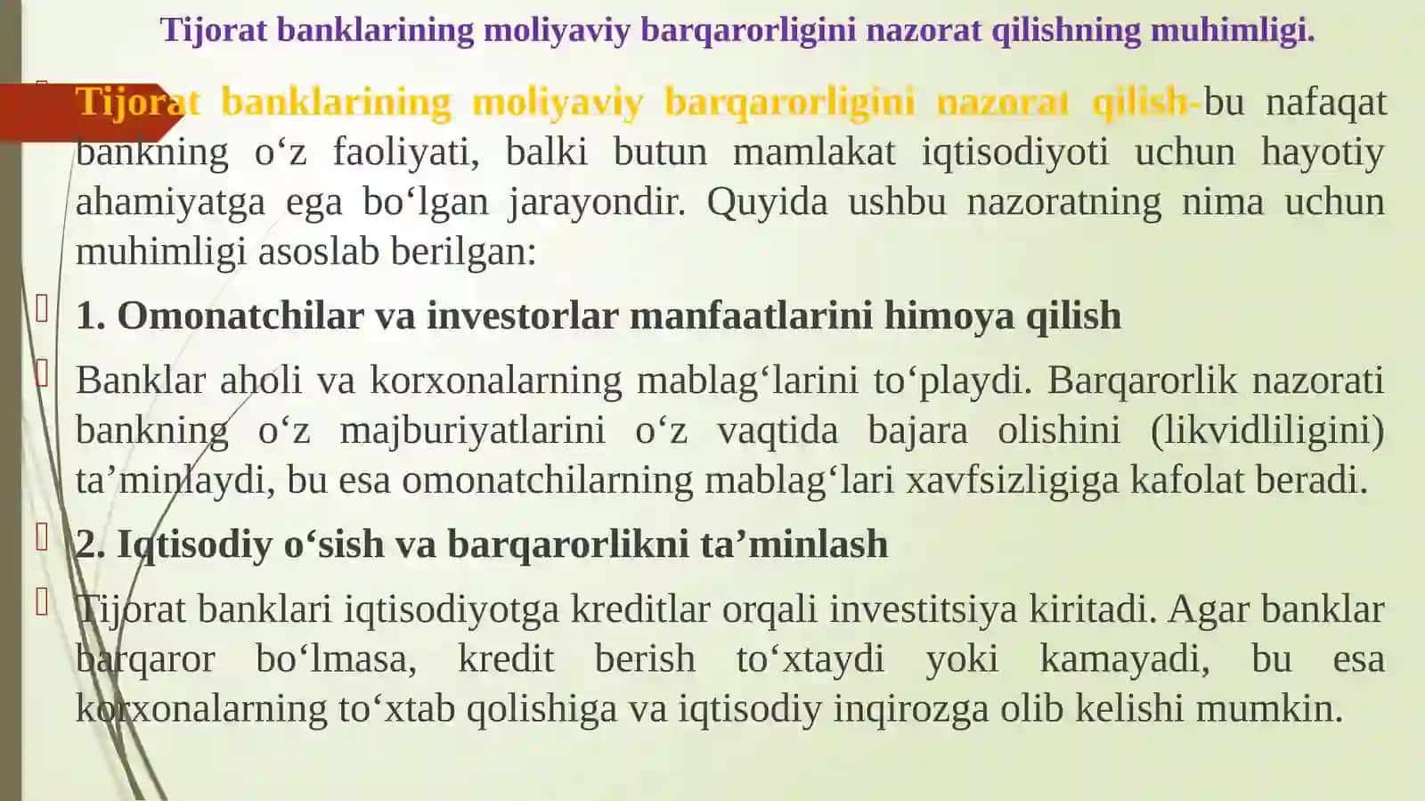 TIJORAT BANKLARINING MOLIYAVIY BARQARORLIGINI NAZORAT QILISH 2