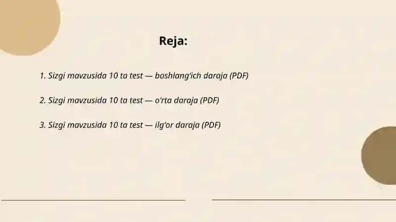 Sizgi mavzusida 10 ta test PDF 2