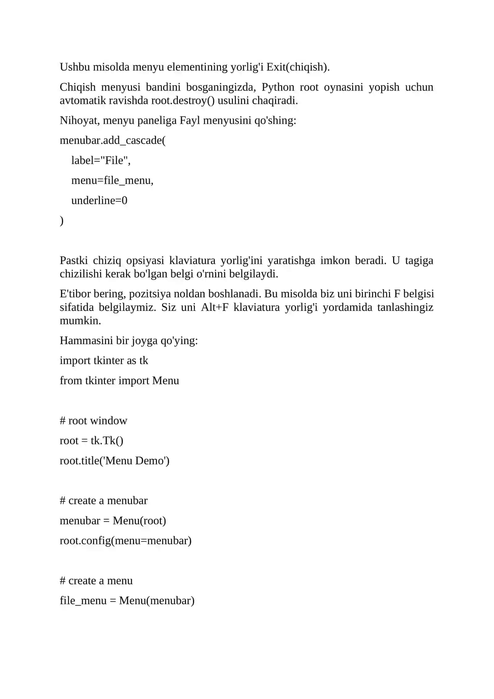 Tkinter Menu 2