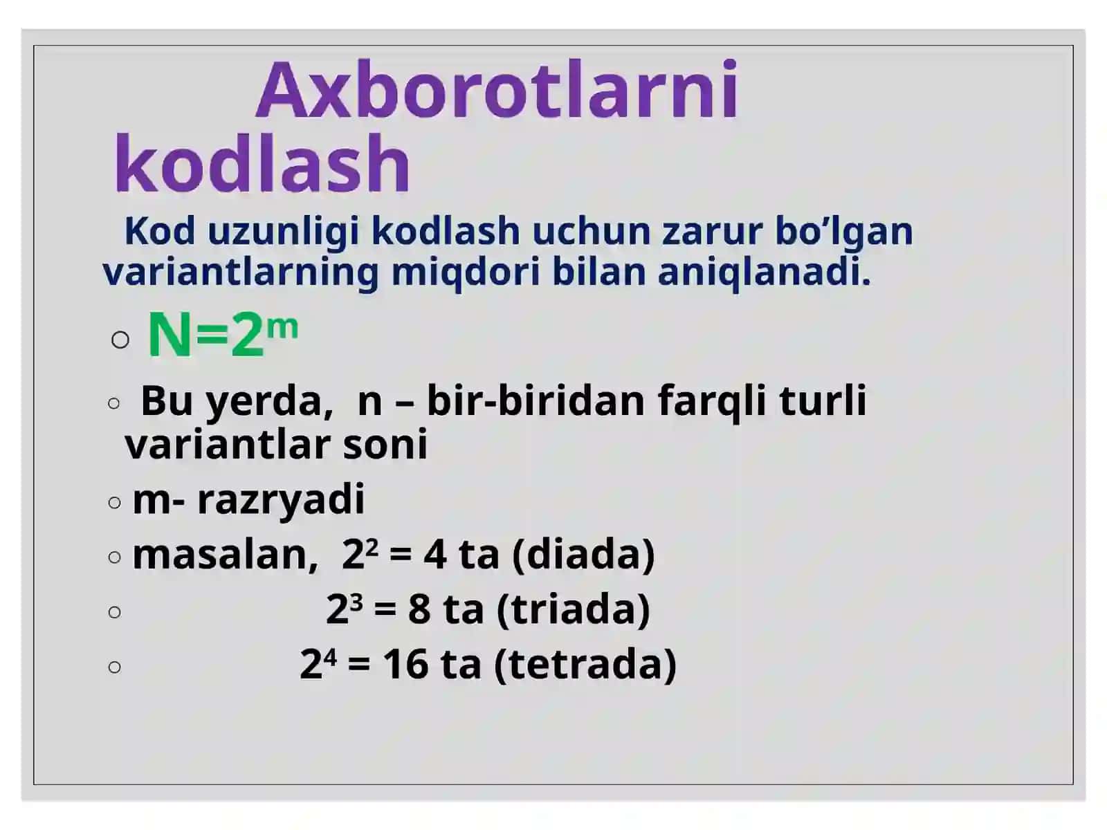 Axborotlarni kodlash ma'ruza 2
