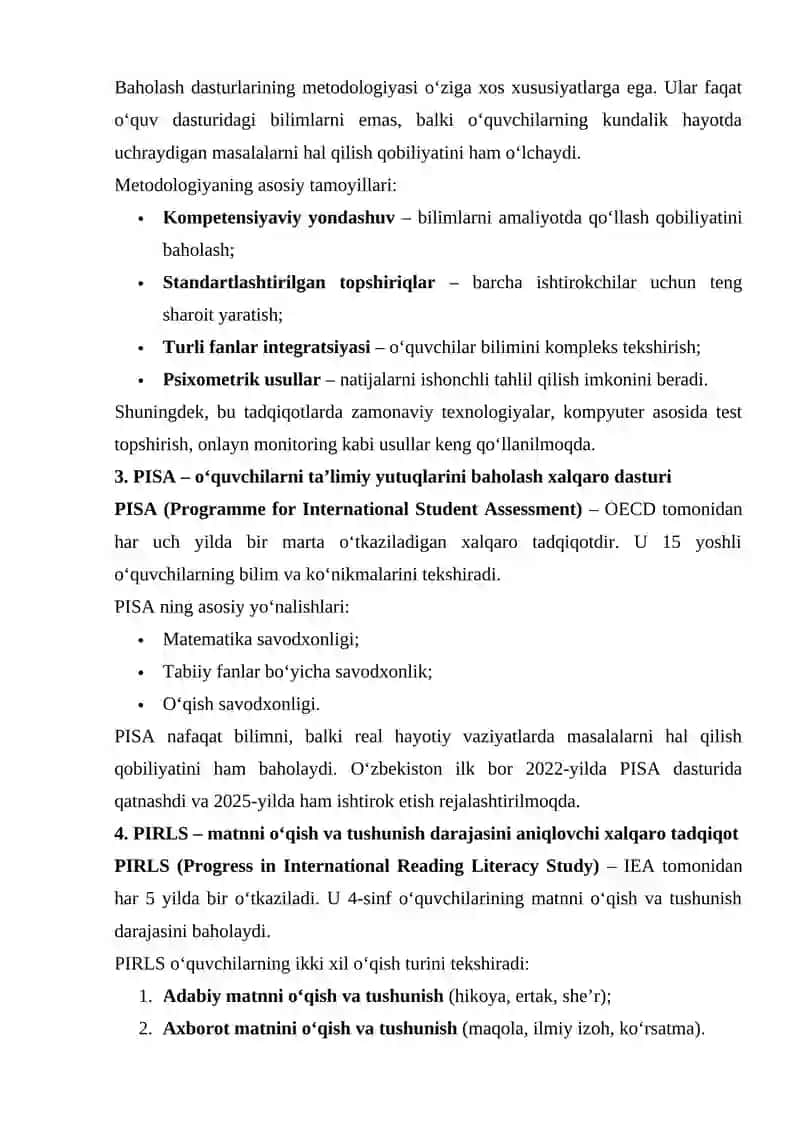 XALQARO BAHOLASH DASTURLARI (PROGRAMME FOR THE INTERNATIONAL ASSESSMENT) 2