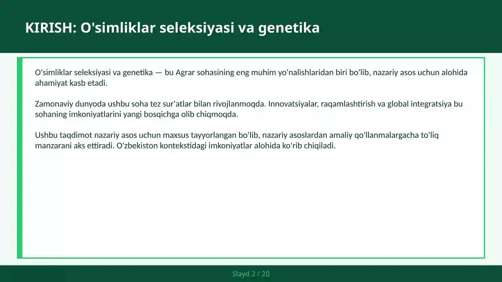 O'SIMLIKLAR SELEKSIYASI VA GENETIKA 2