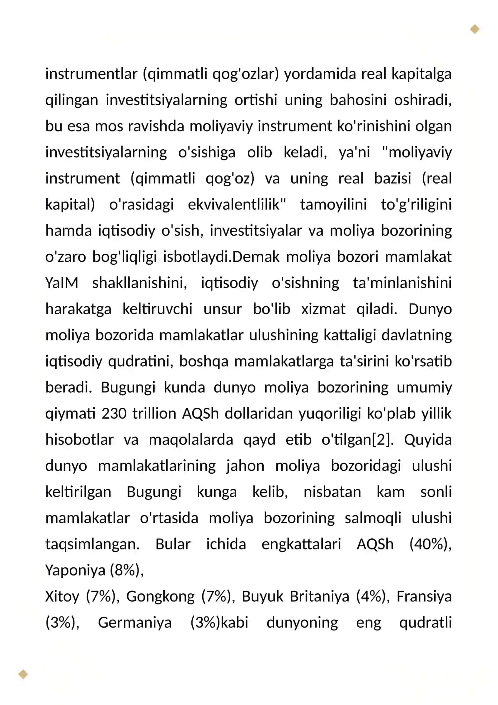 Jahon moliya bozorlari 2