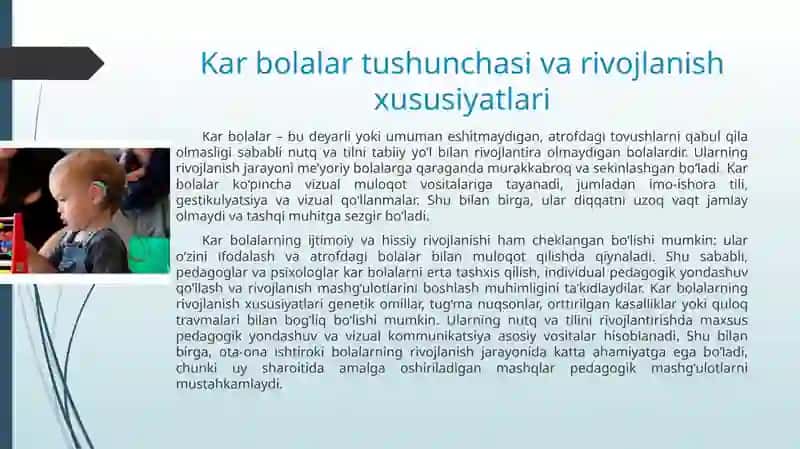 Kar bolalarni o'qitish jarayoni 2