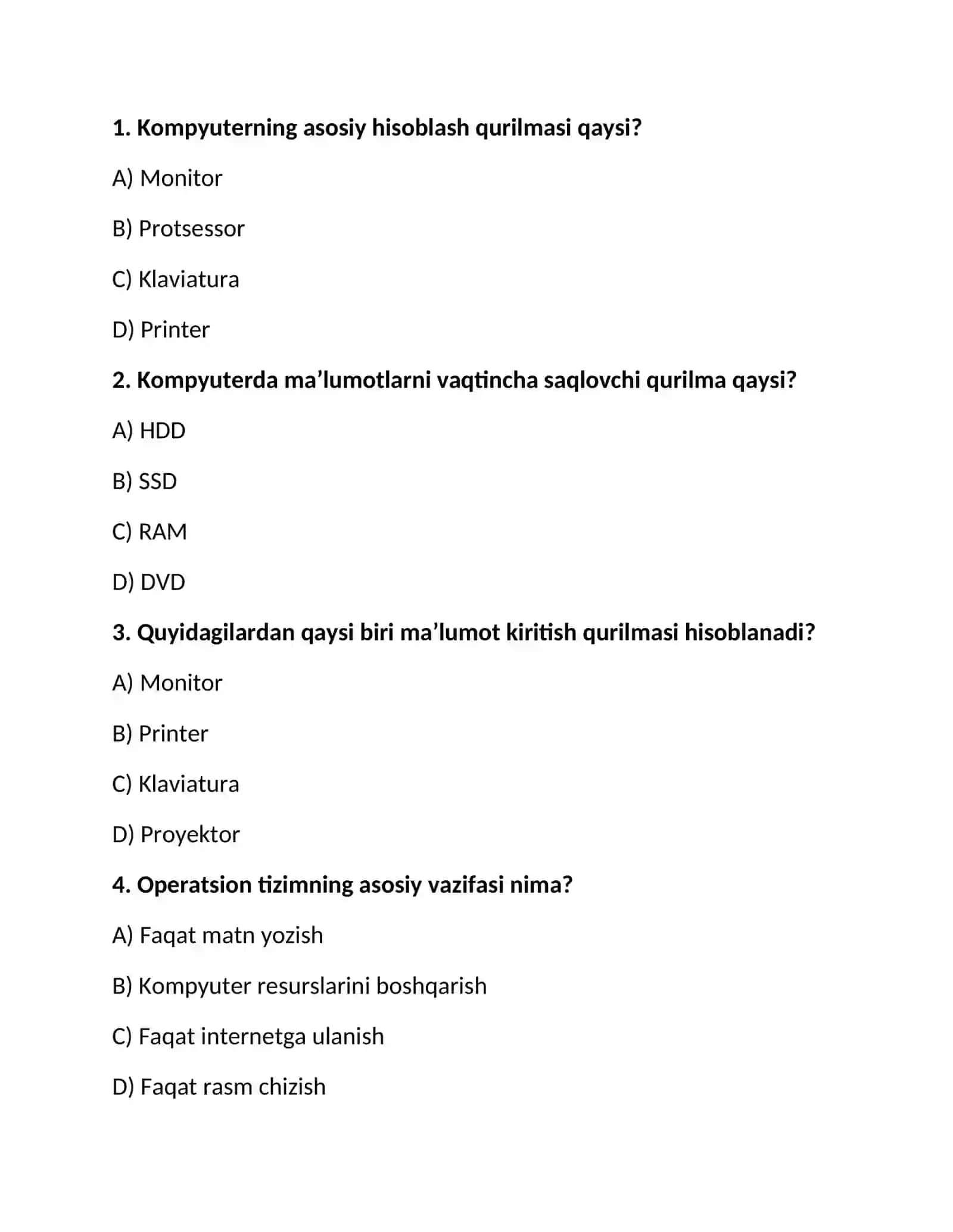 AKT bo‘yicha 250 ta test | Axborot-kommunikatsiya texnologiyalari | Javoblari bilan PDF 2